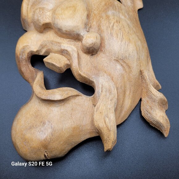 Natural Wood Hanging Wall Decor Carving - Laughing Face Hand Carved - Picture 4 of 15